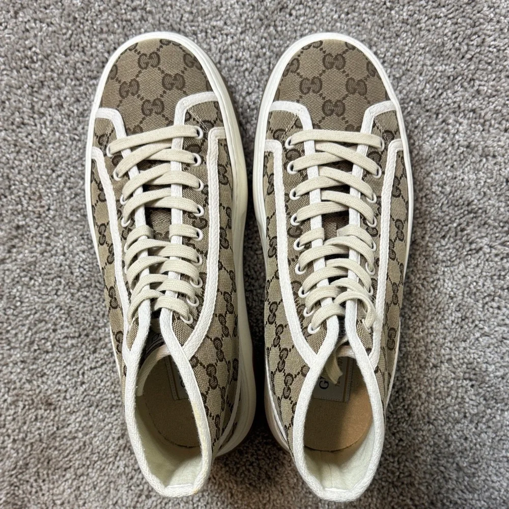Gucci Mens Brown Monogram High-Top Sneakers